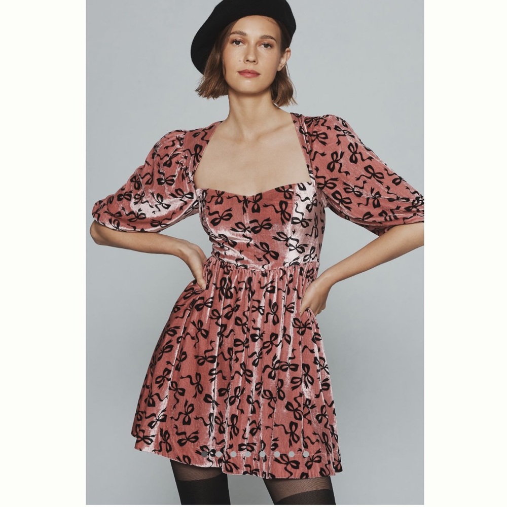 NWT Maeve sweetheart velvet mini dress with bows